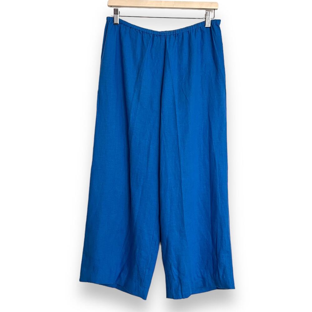 JM Collection 100% Linen Wide Leg Elastic Waist Cropped Pants Women's Size 10